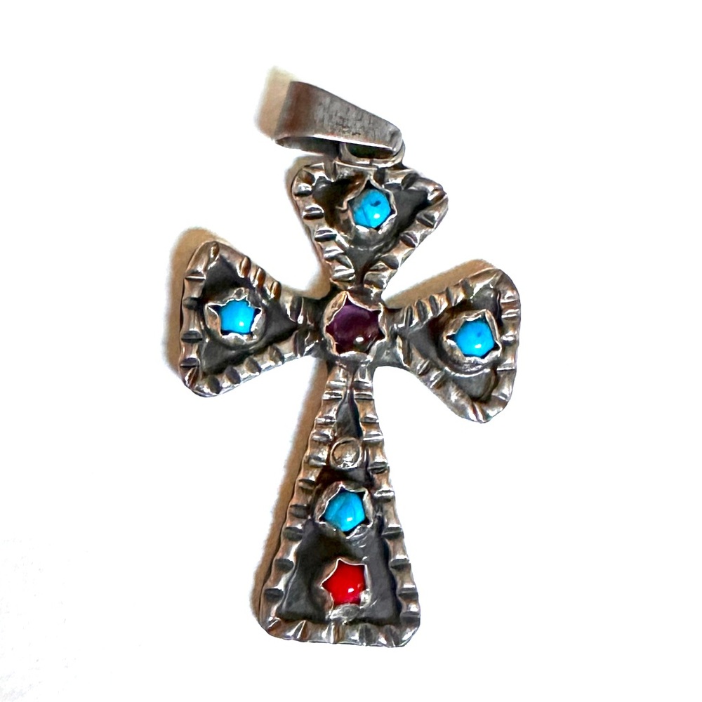 Vintage .925 Silver Cross Pendant with Amethyst center